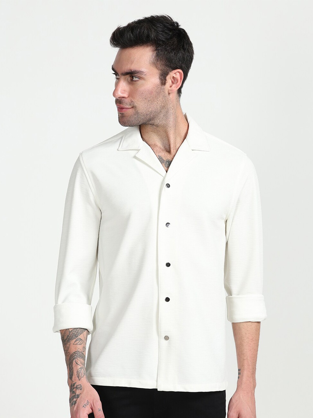 

FLY 69 Premium Cuban Collar Pure Cotton Shirt, White