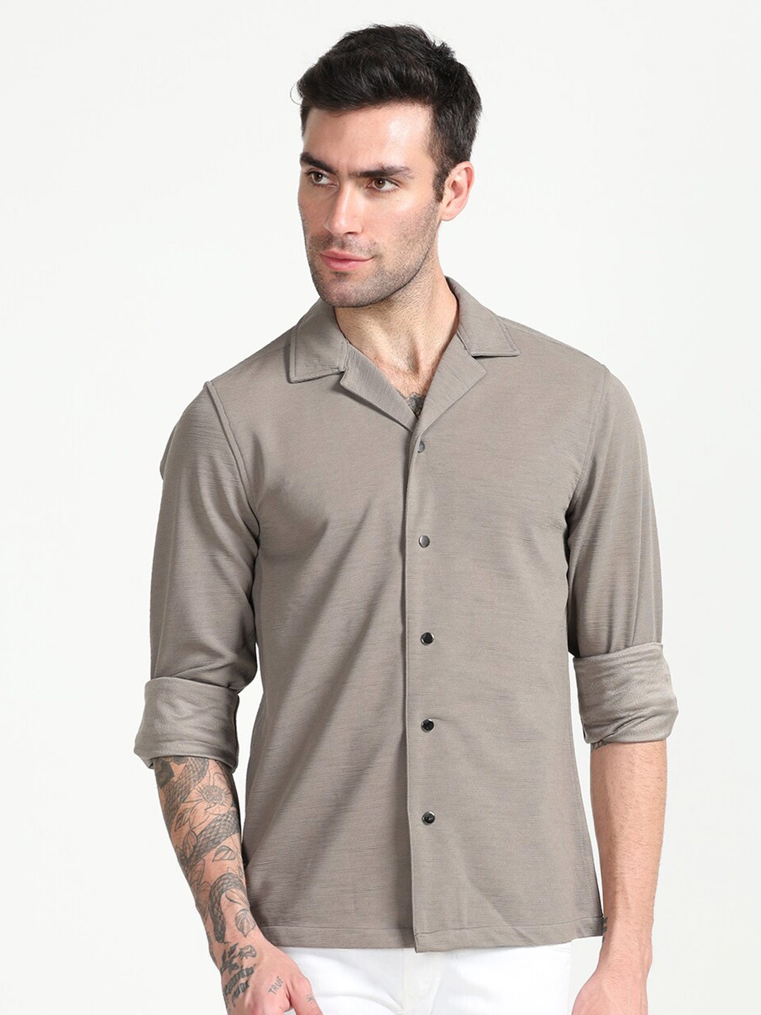 

FLY 69 Premium Cuban Collar Pure Cotton Shirt, Beige