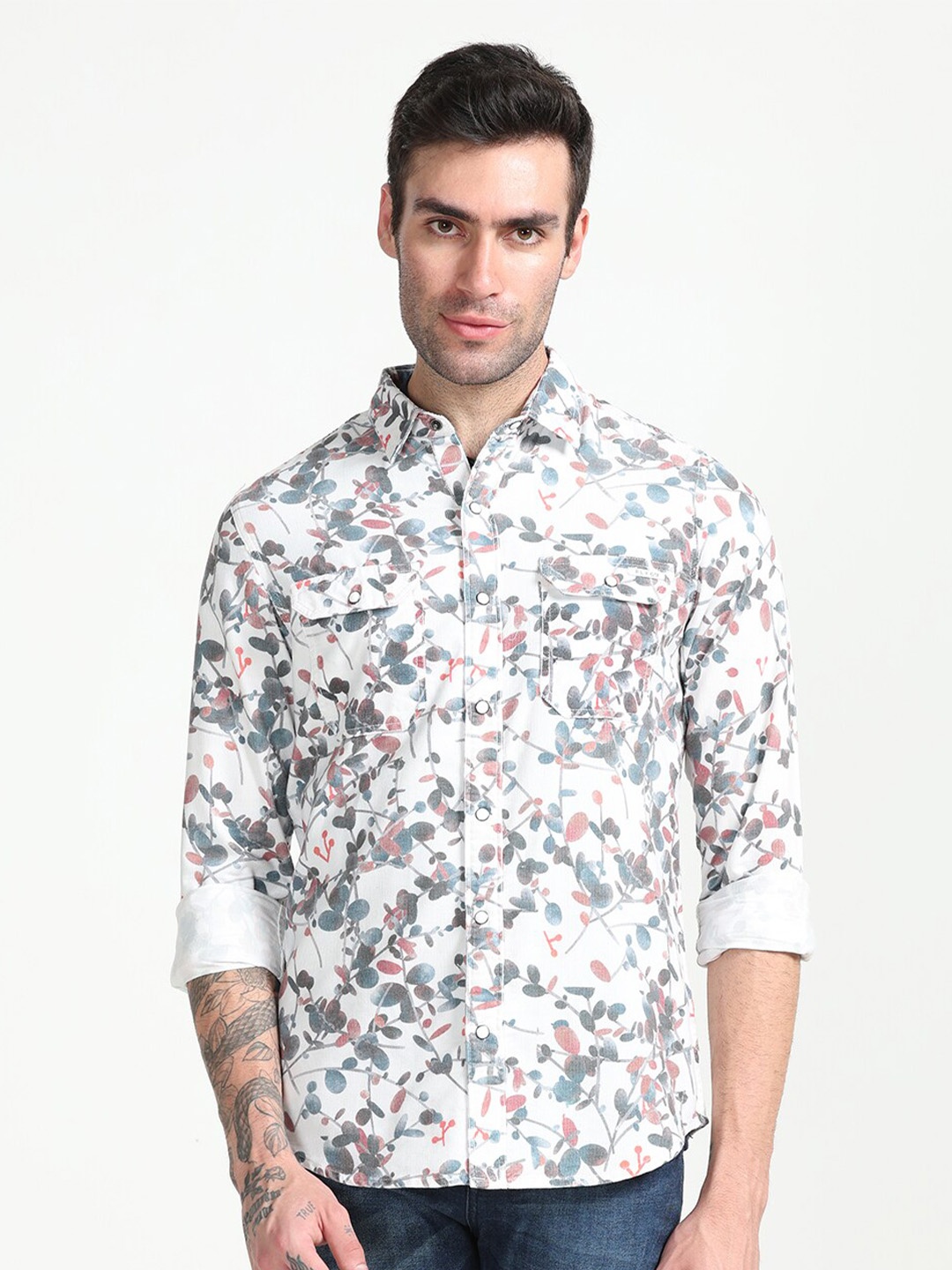

FLY 69 Premium Floral Printed Casual Shirt, White