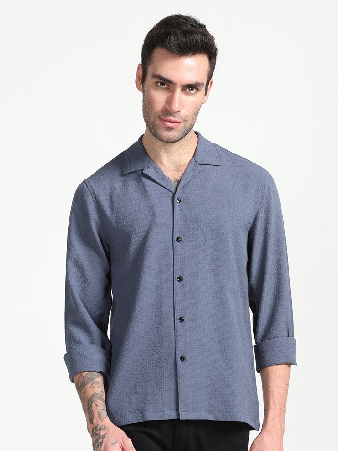 

FLY 69 Checked Premium Boxy Casual Shirt, Blue