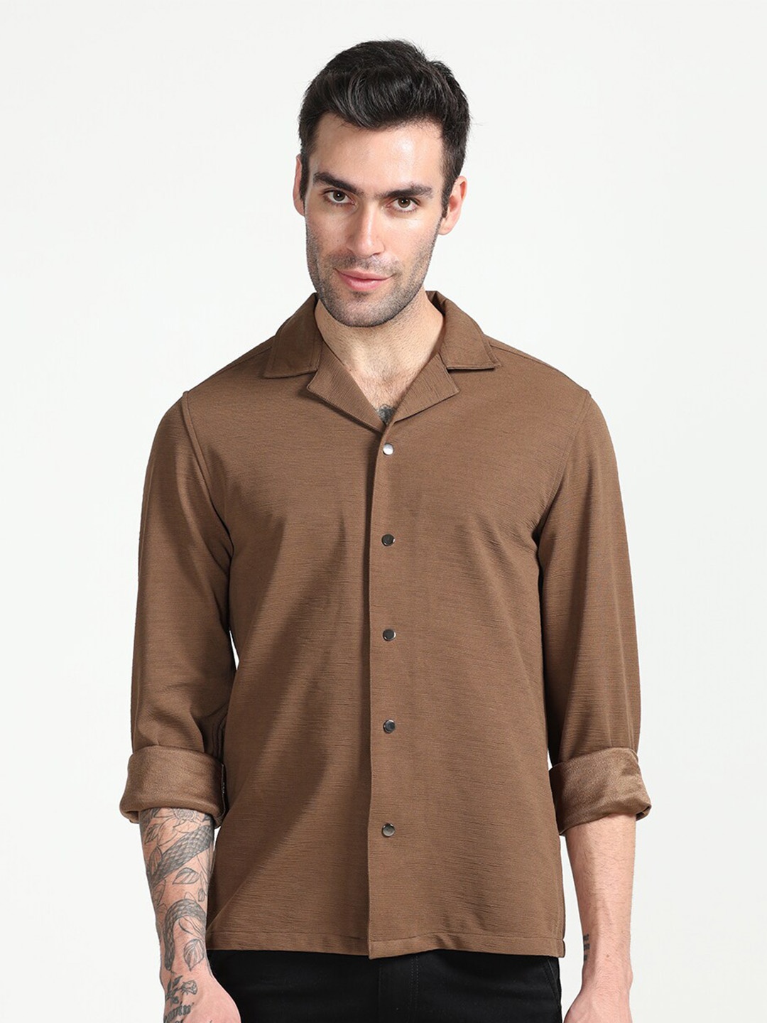 

FLY 69 Premium Boxy Cotton Casual Shirt, Brown