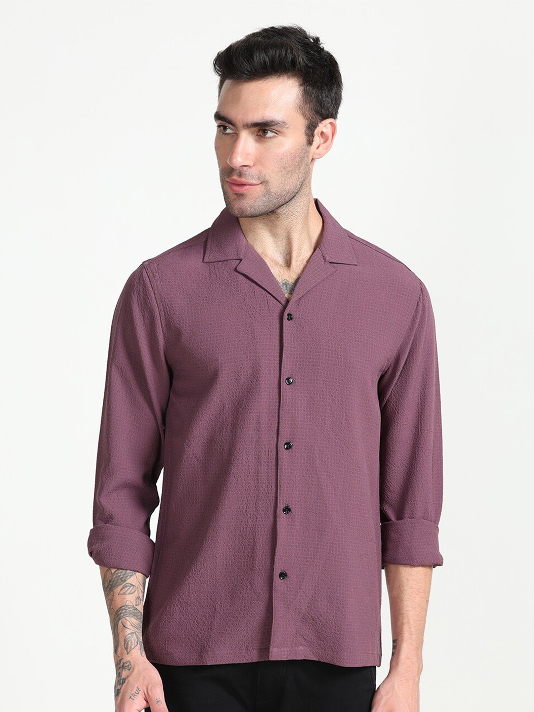 

FLY 69 Checked Premium Boxy Casual Shirt, Purple