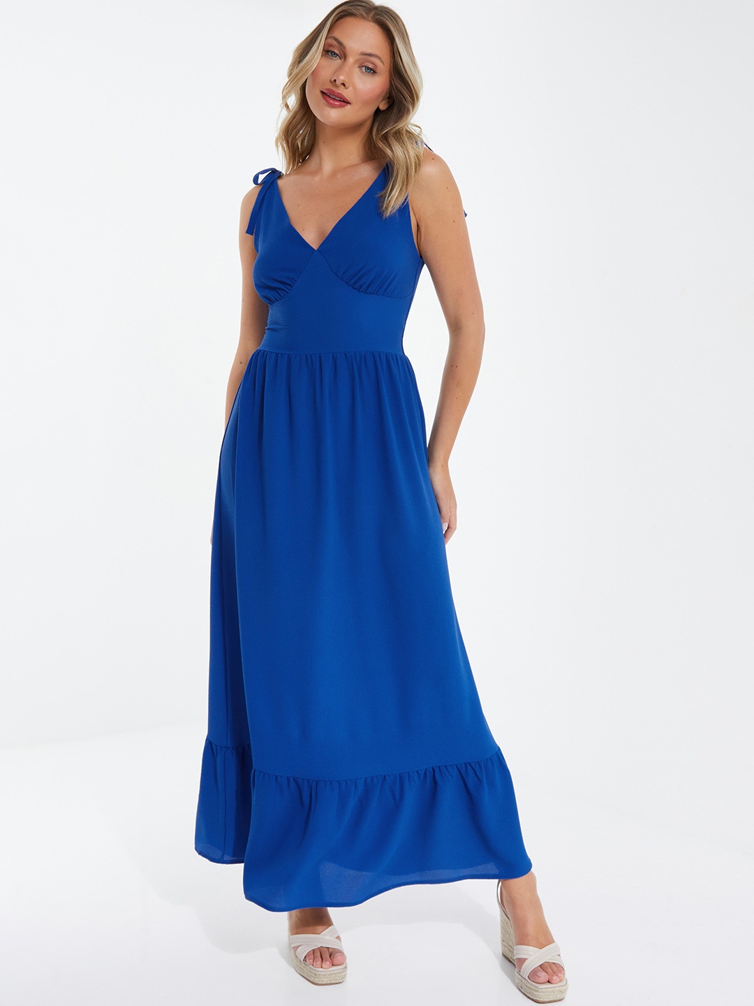 

QUIZ V-Neck Gathered Maxi Dress, Blue