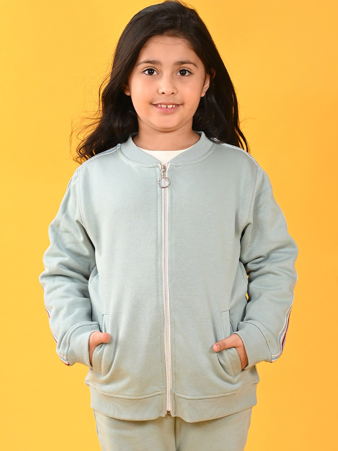 

Anthrilo Girls Stand Collar Front-Open Fleece Sweatshirt, Green