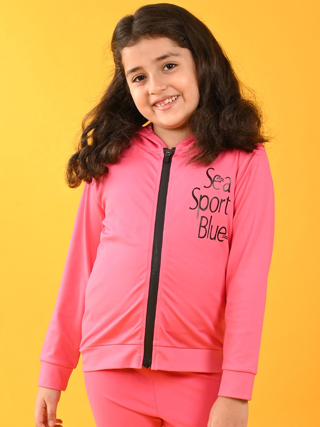 

Anthrilo Girls Typography Printed Fleece Hooded Front-Open Sweatshirt, Pink