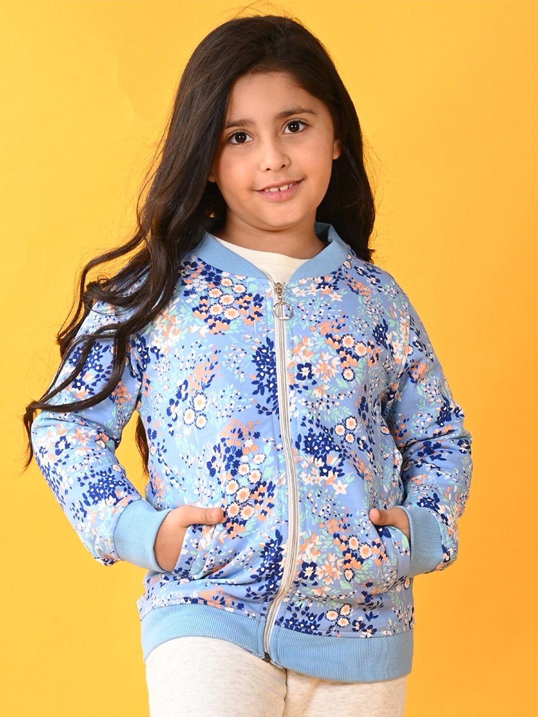 

Anthrilo Girls Floral Printed Henley Neck Sweatshirt, Blue
