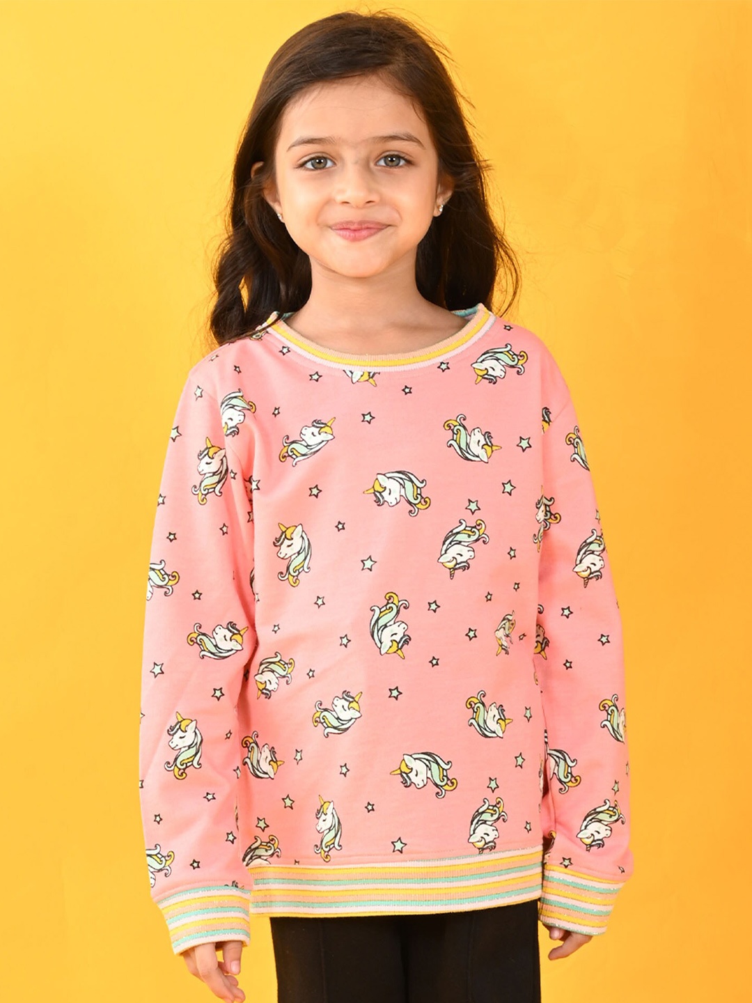 

Anthrilo Girls Conversational Printed Fleece Sweatshirt, Pink