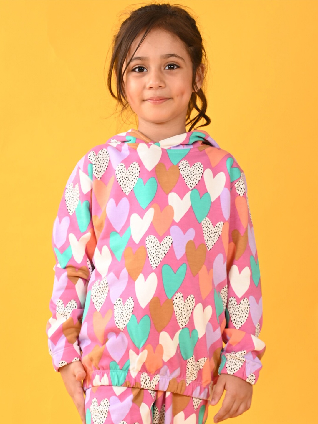 

Anthrilo Girls Conversational Printed Hooded Fleece Sweatshirt, Pink