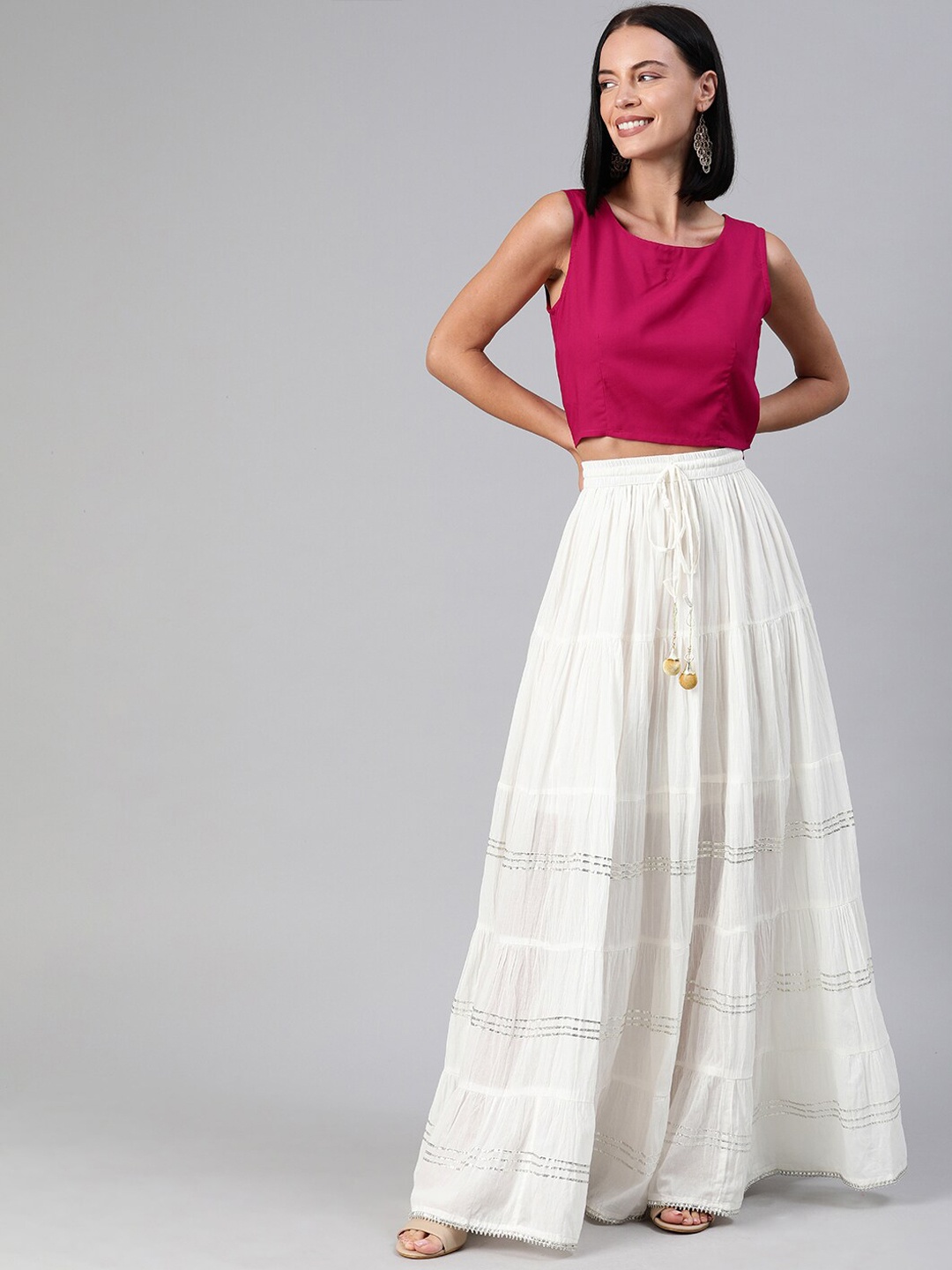 

Geroo Jaipur Pure Cotton Flared Maxi Skirts, White