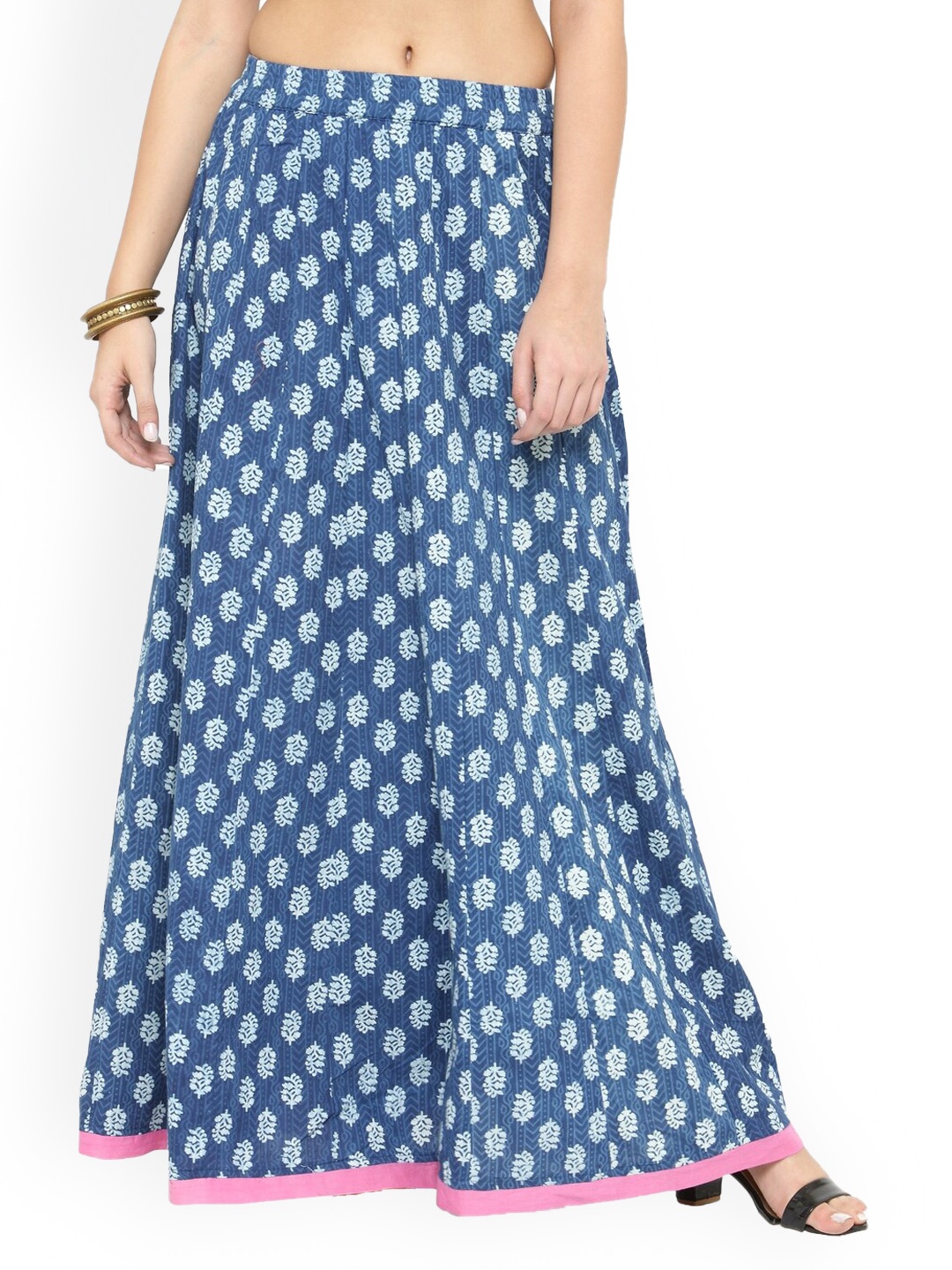 

Geroo Jaipur Printed Pure Cotton Flared Skirts, Blue