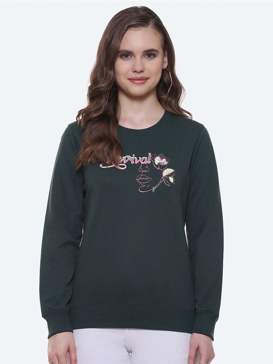 

2Bme Typography Printed Round Neck Cotton Pullover, Green