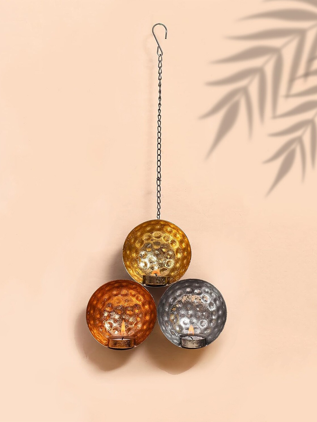 

Ascension Yellow & Grey Textured Wall Hanging Tealight Candle Holder, Gold
