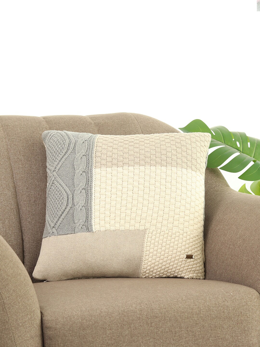 

Pluchi Beige & Grey Embroidered Cotton Square Cushion Cover