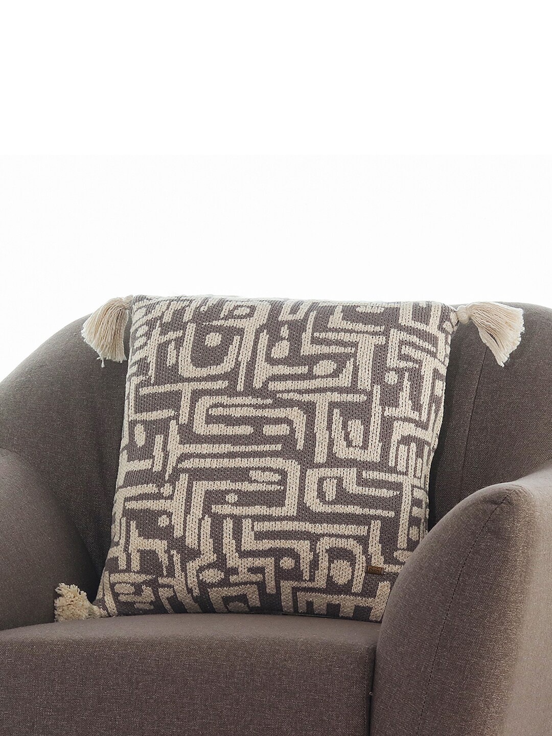 

Pluchi Grey & Cream-Coloured Geometric Pure Cotton Square Cushion Cover