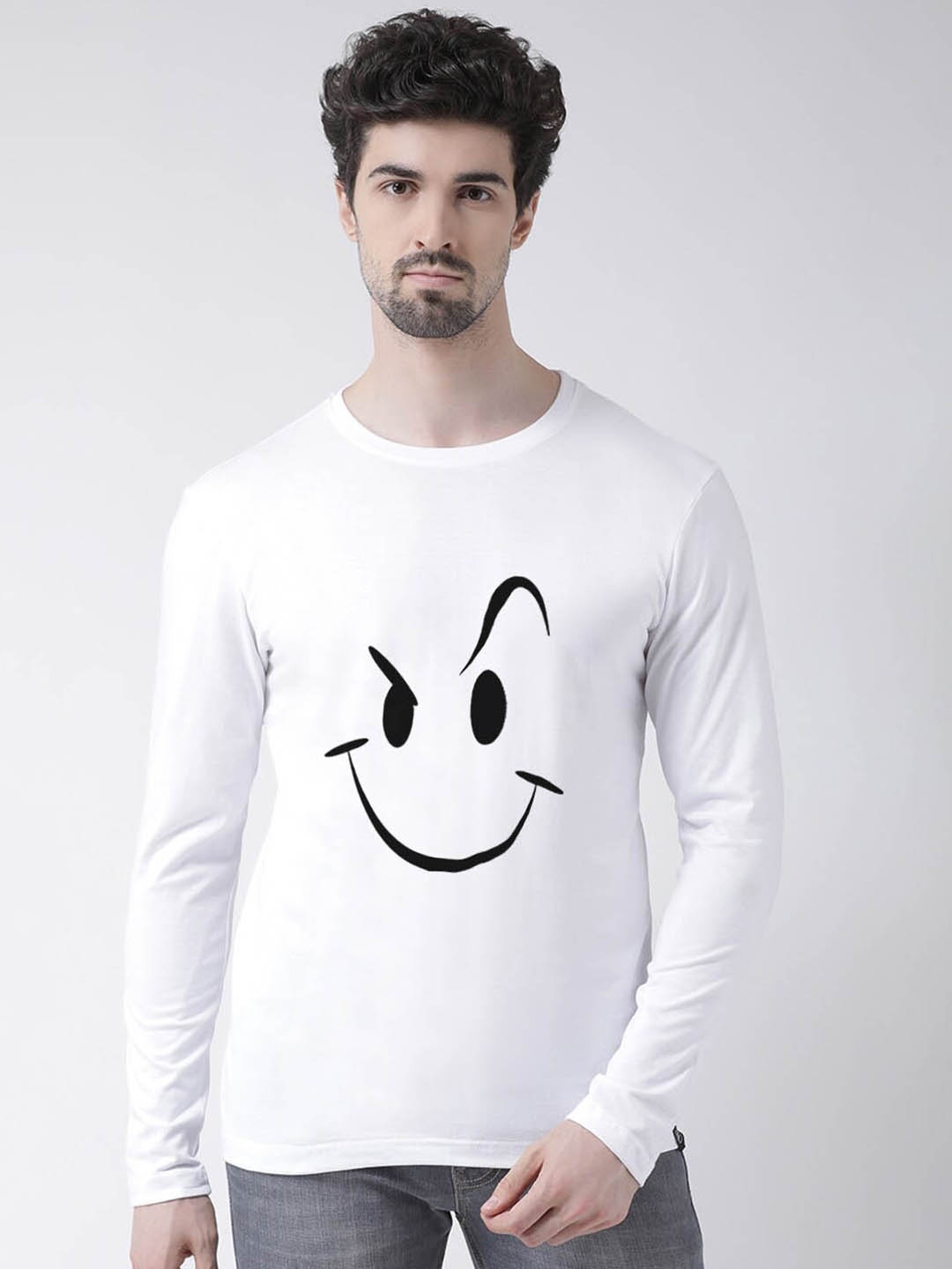 

Friskers Graphic Printed Round Neck Long Sleeves Pure Cotton Slim Fit T-shirt, White