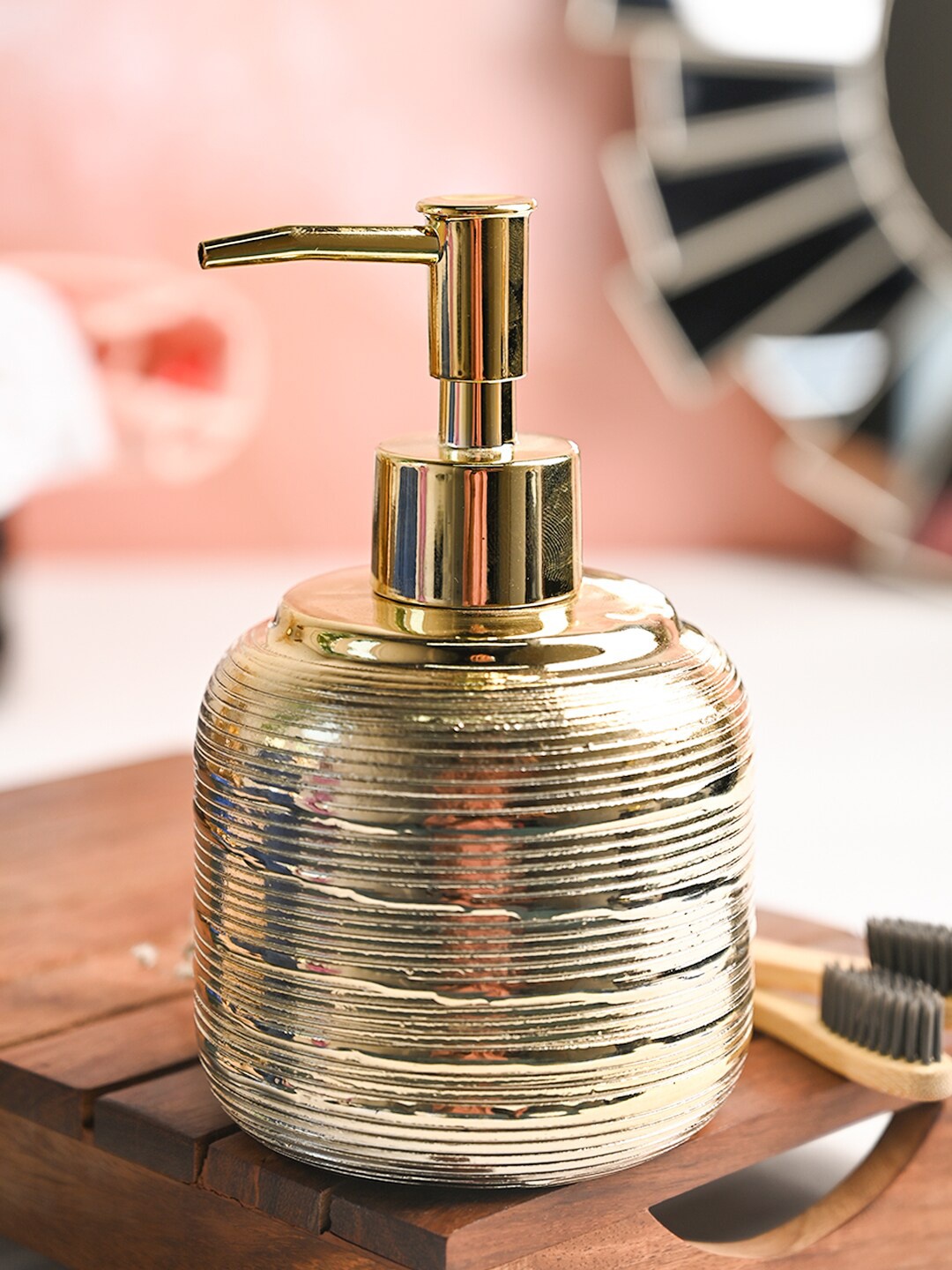 

MARKET99 Gold Toned Textured Ceramic Soap Dispenser - 420 ML