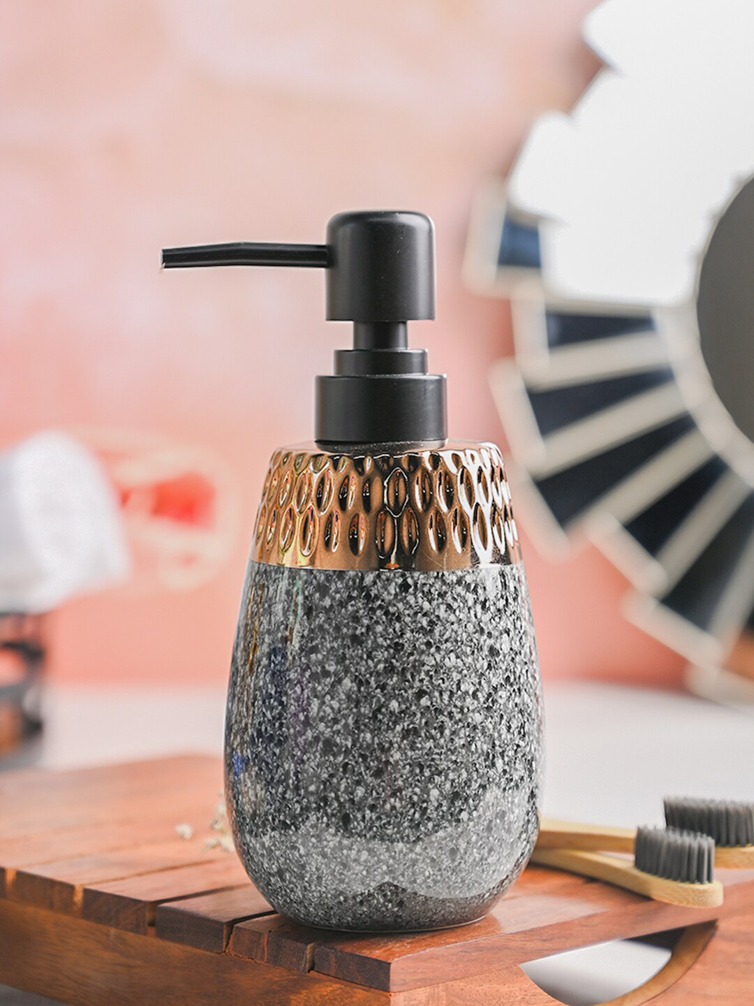 

MARKET99 Grey & Golden Textured Ceramic Soap Dispenser - 320 ML