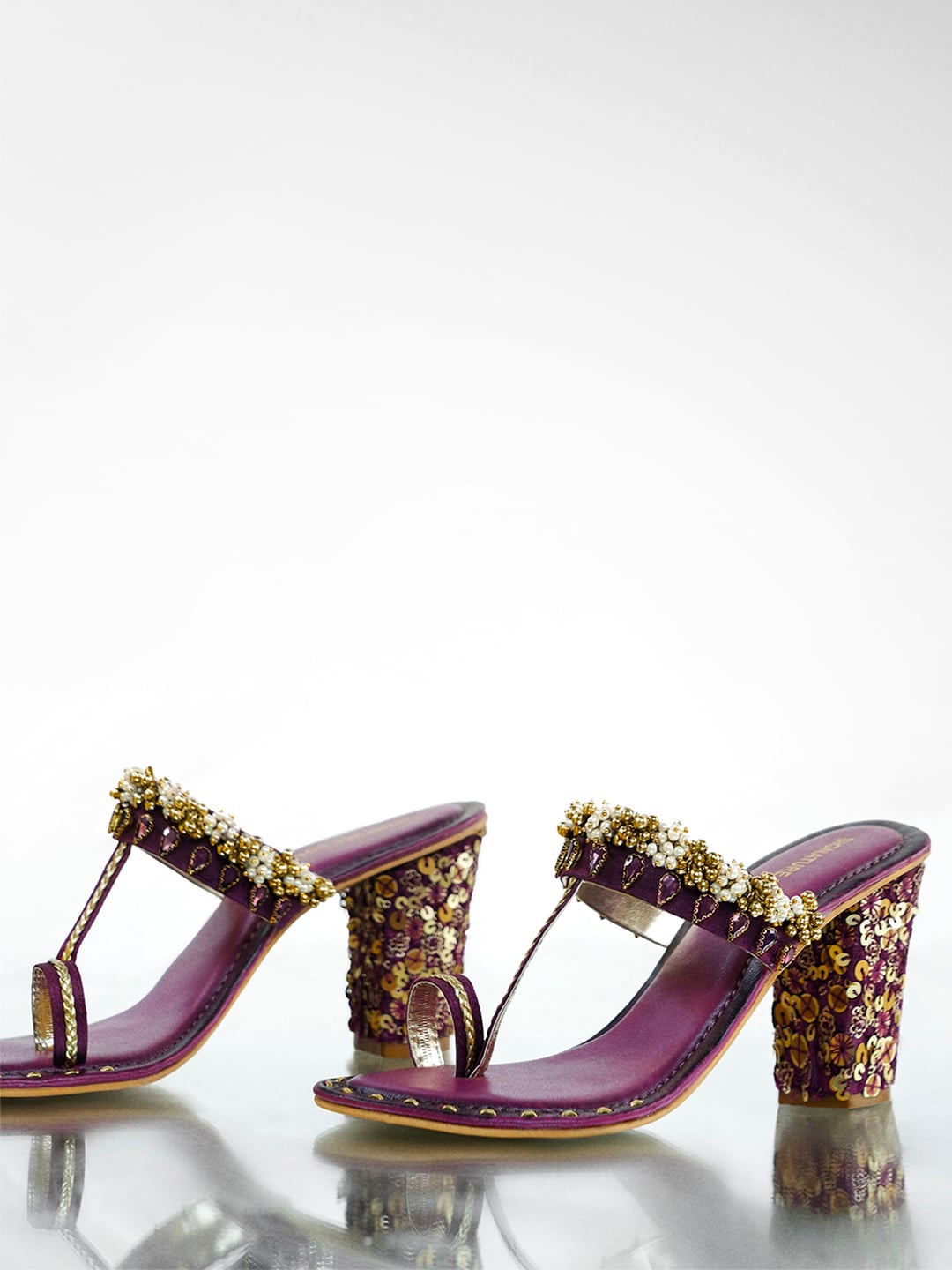 

Signature Sole Ethnic Embelllished Block Heels, Purple