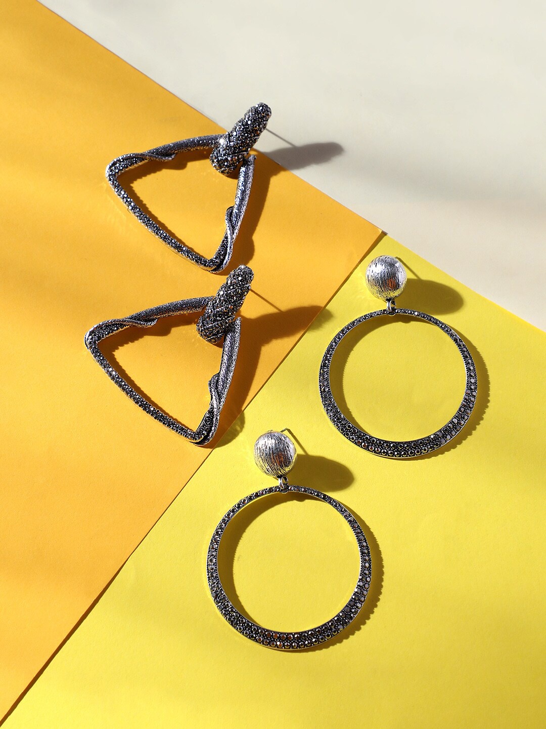 

SOHI Set Of 2 Silver-Plated Contemporary Drop Earrings