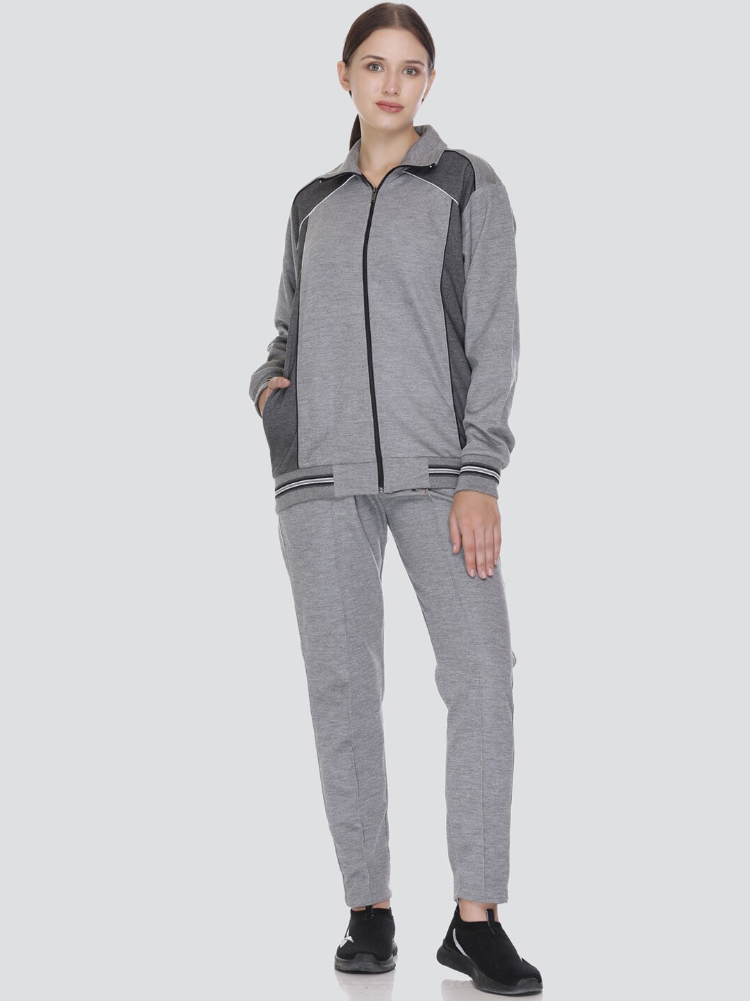 

ELPIDA Mock Collar Cotton Tracksuit, Grey