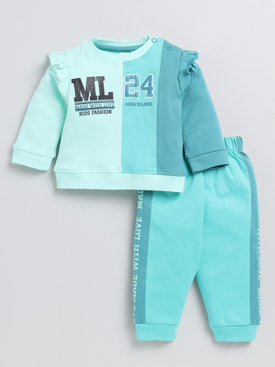 

Moms Love Girls Printed Top With Trousers, Sea green