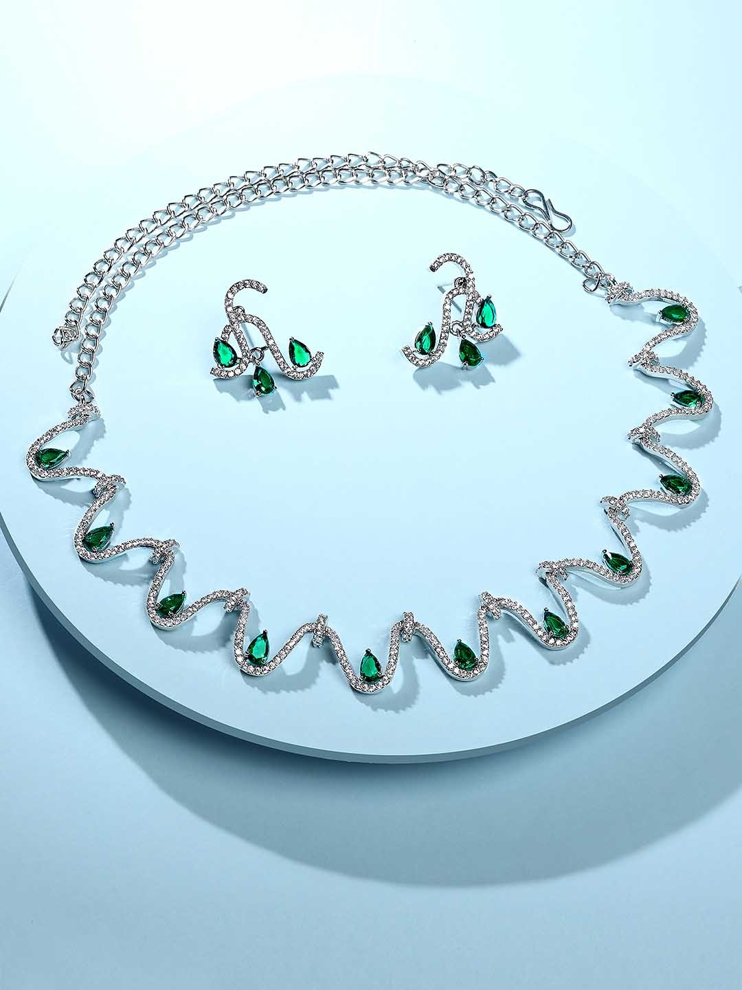 

ASMITTA JEWELLERY Silver-Plated Cubic Zirconia Jewellery Set, Green