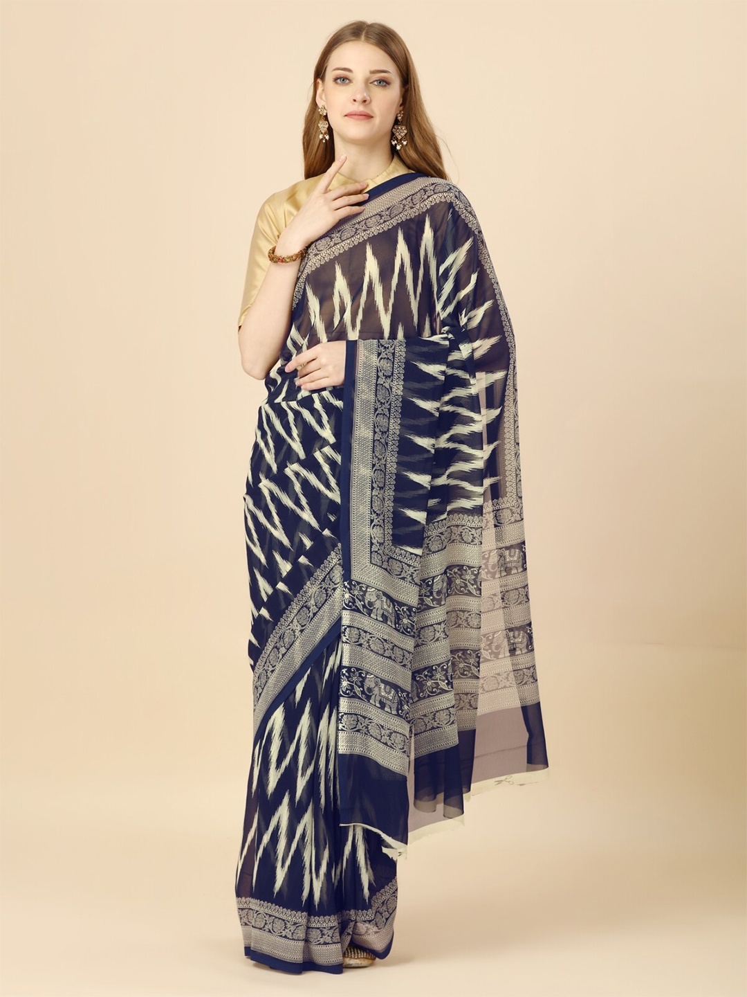 

Triveni Geometric Printed Pure Georgette Saree, Blue