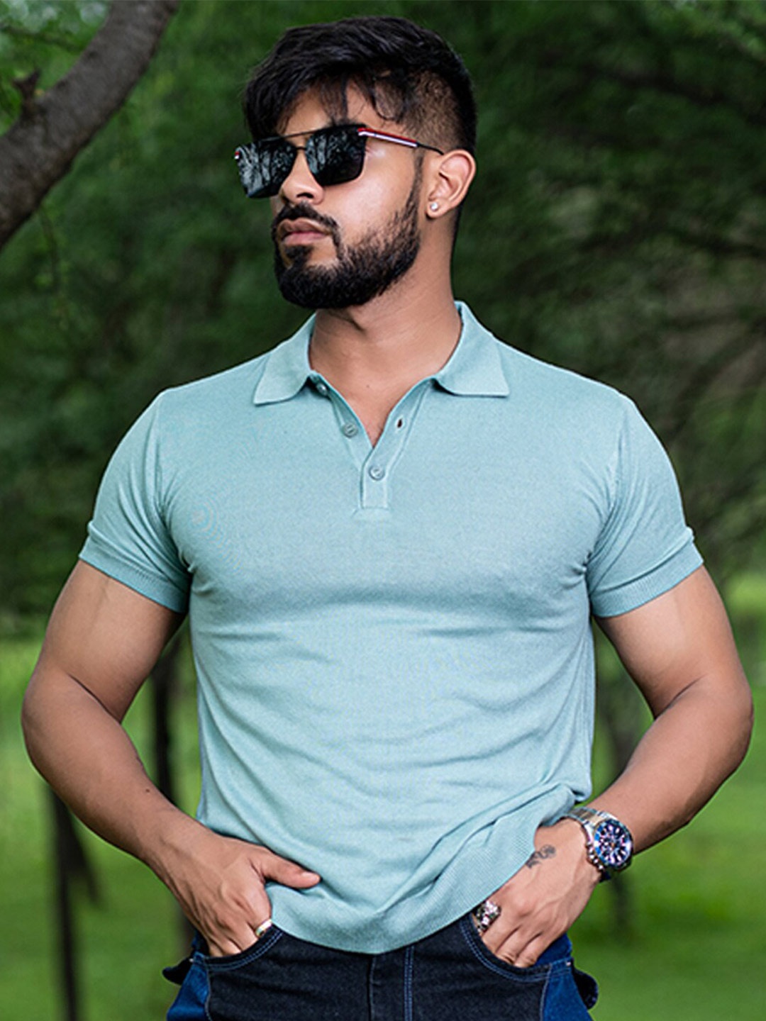 

Tistabene Relaxed Fit Polo Collar Cotton T-shirt, Green