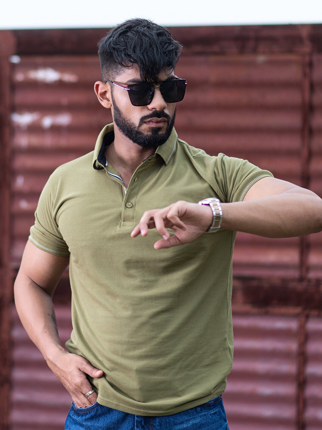 

Tistabene Polo Collar Cotton T-shirt, Olive