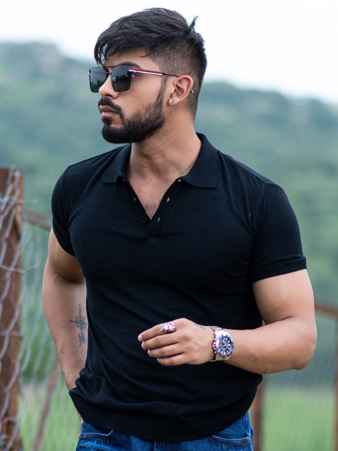 

Tistabene Polo Collar Cotton T-shirt, Black