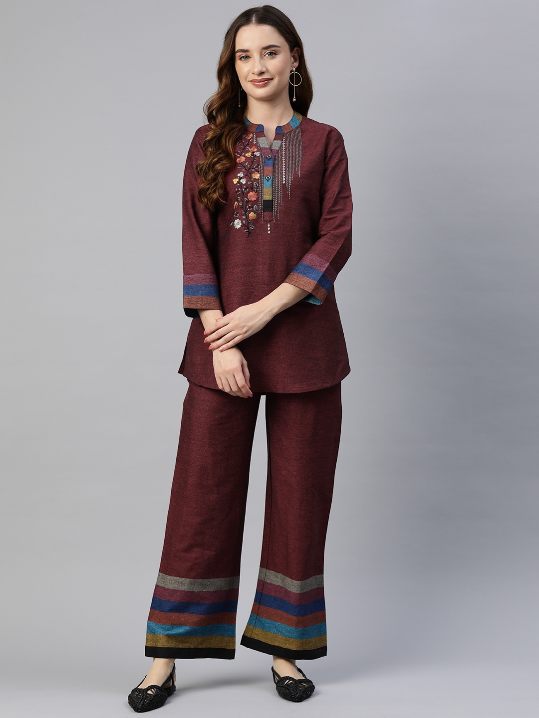 

Cottinfab Embroidered Pure Cotton Co-Ords, Maroon