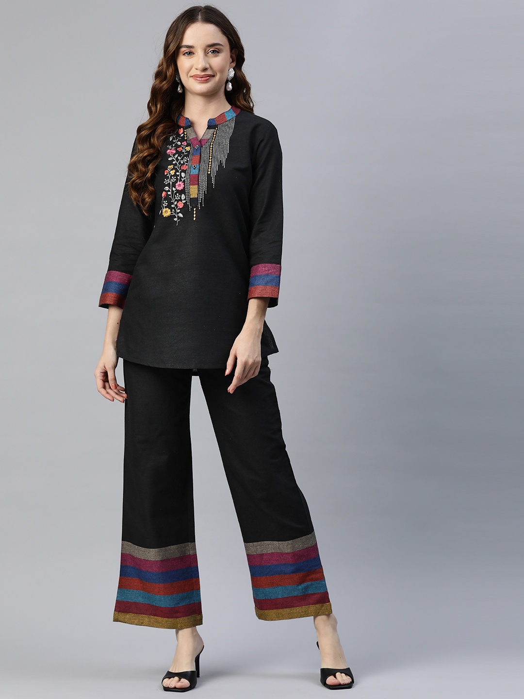 

Cottinfab Embroidered Pure Cotton Ethnic Co-Ords, Black