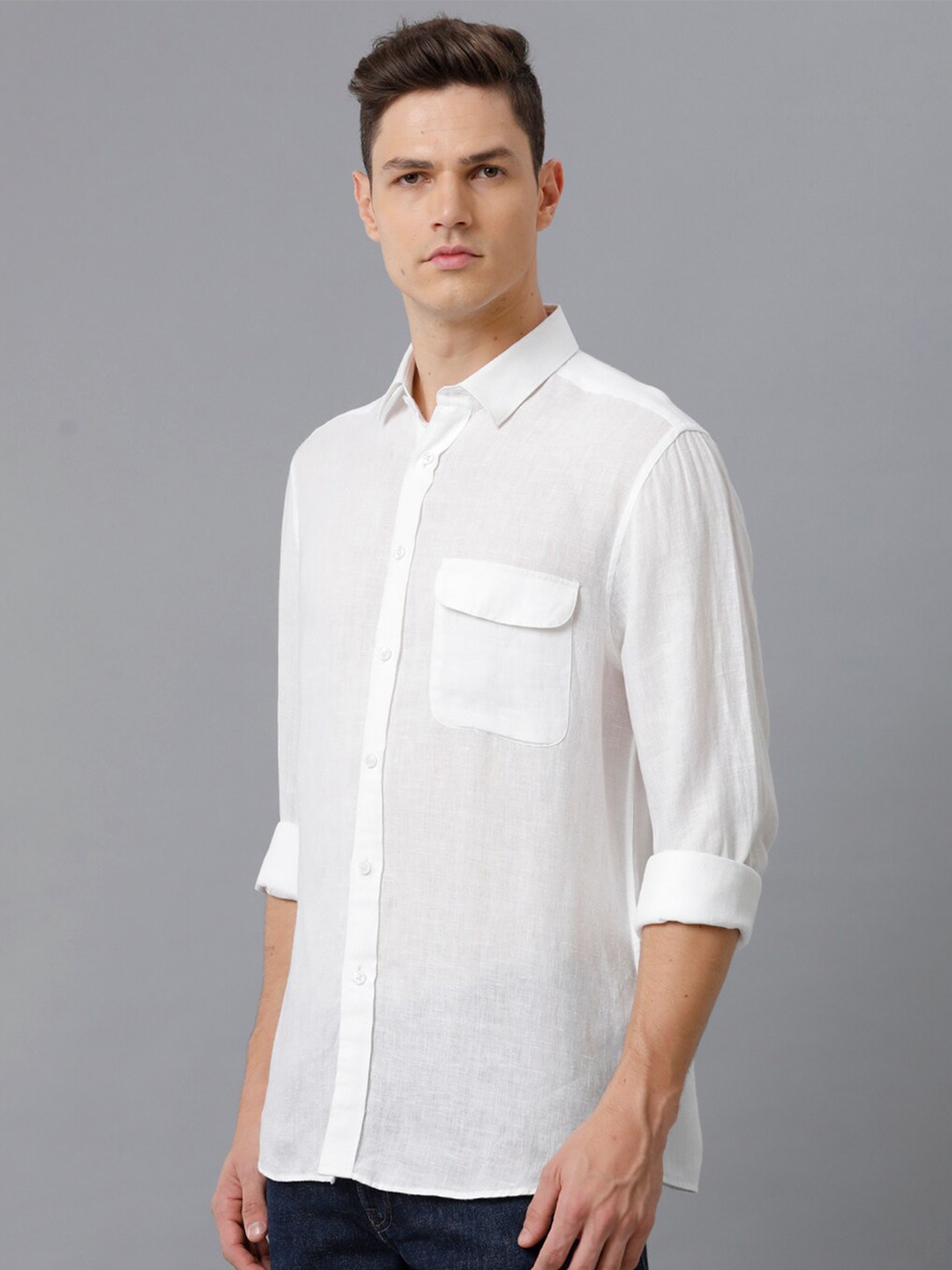 

Aldeno Comfort Spread Collar Linen Casual Shirt, White