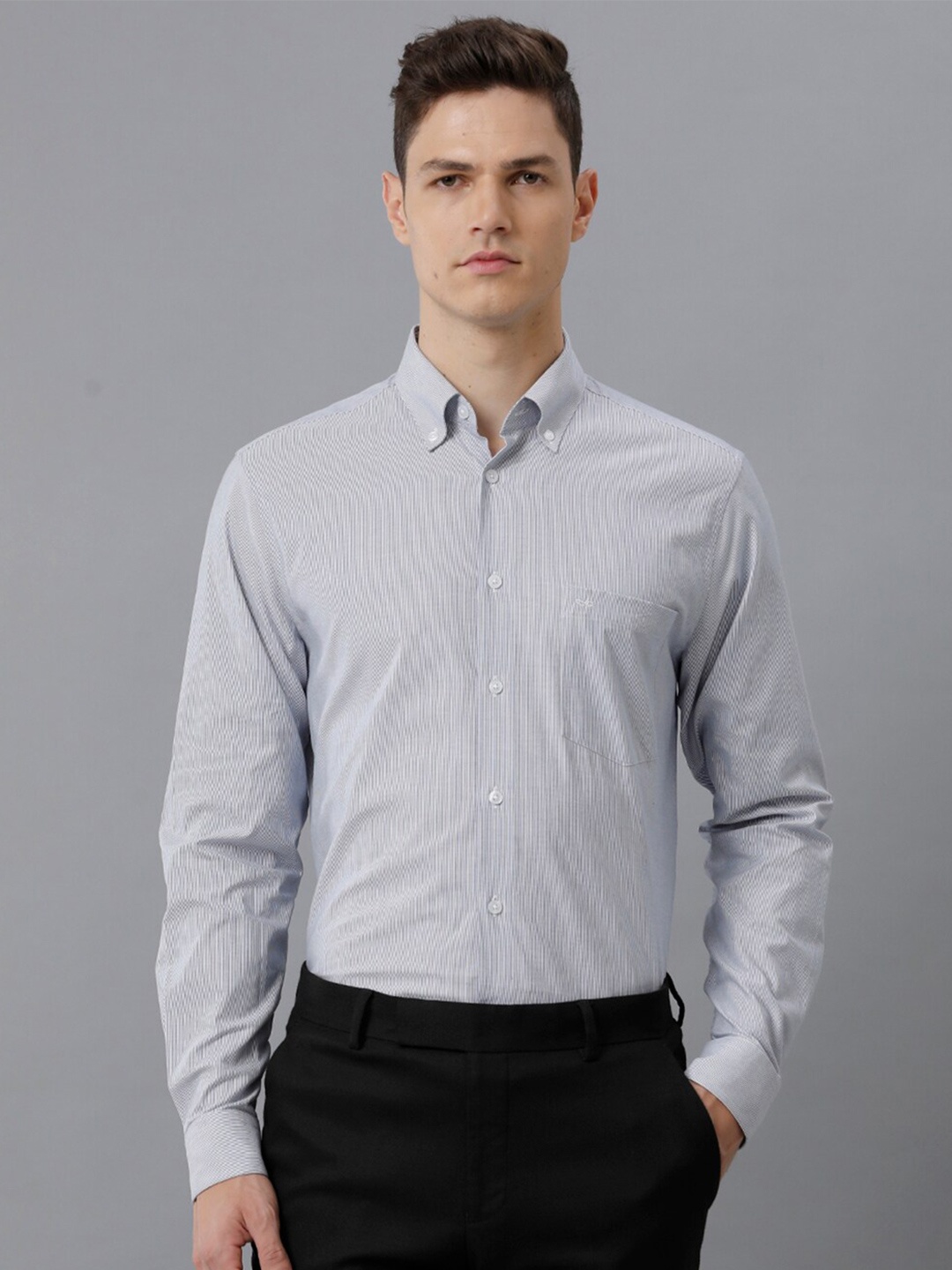 

Aldeno Striped Cotton India Slim Fit Opaque Striped Formal Shirt, White