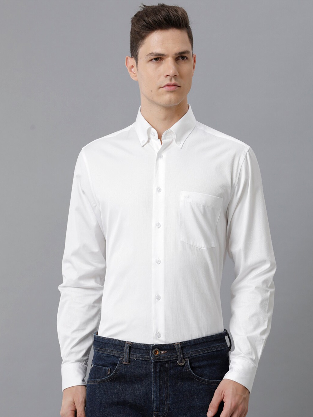 

Aldeno India Slim Slim Fit Spread Collar Pure Cotton Formal Shirt, White