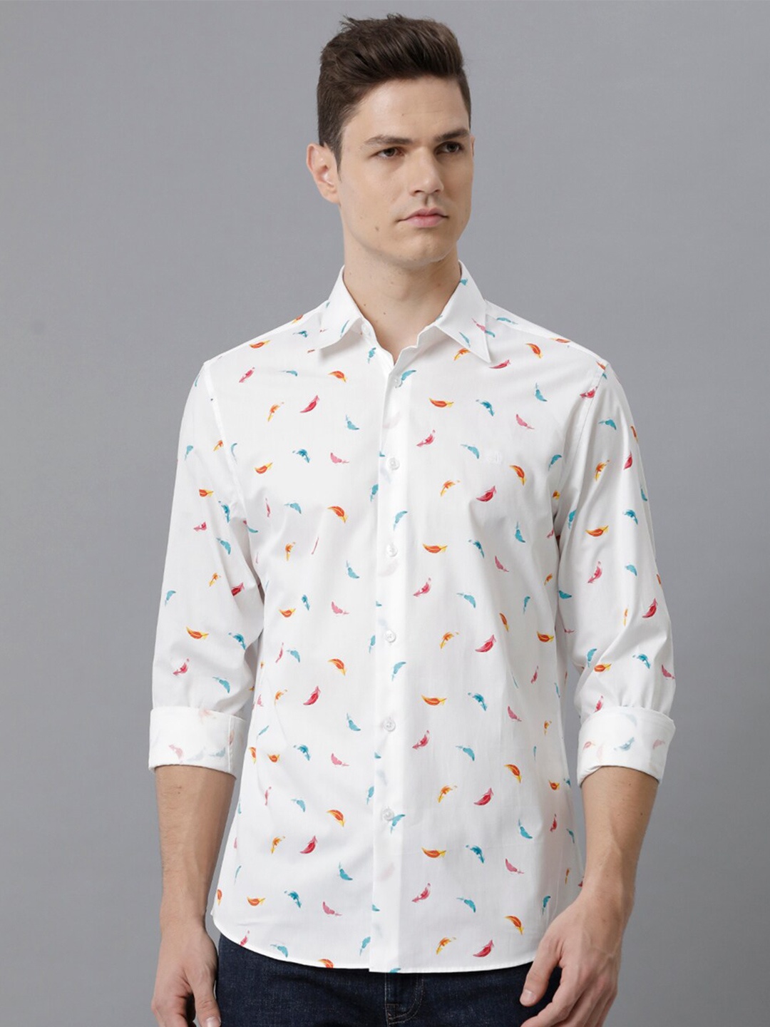 

Aldeno Slim Fit Conversational Printed Pure Cotton Casual Shirt, White