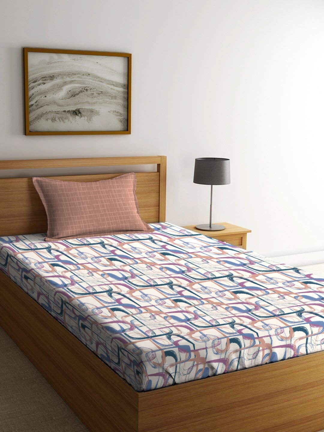 

MYTRIDENT White & Blue Pure Cotton 120 TC Single Bedsheet with 1 Pillow Cover
