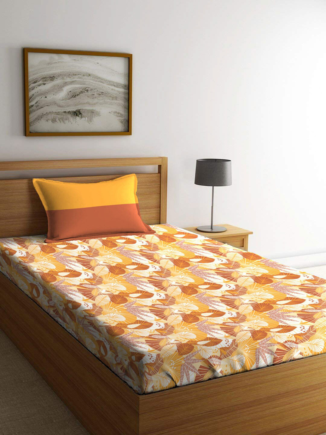 

MYTRIDENT Comfort Living Yellow Floral Cotton 120 TC Single Bedsheet With 1 Pillow Cover