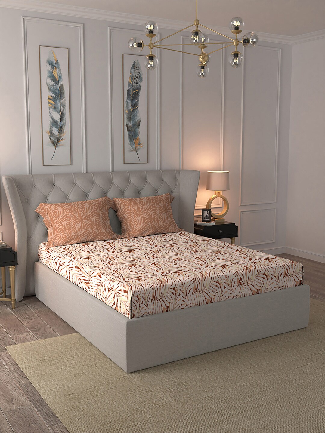 

MYTRIDENT Red & White Floral Cotton 120 TC Queen Bedsheet With 2 Pillow Covers