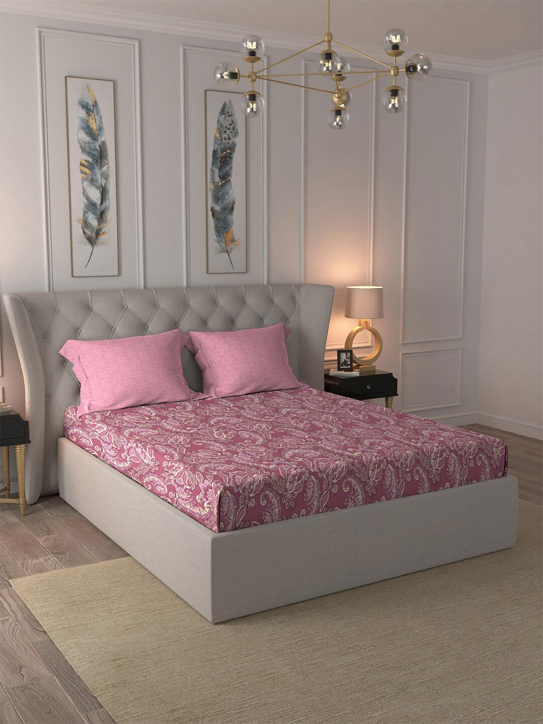 

MYTRIDENT Maroon & White Printed Cotton 120 TC Queen Bedsheet with 2 Pillow Covers