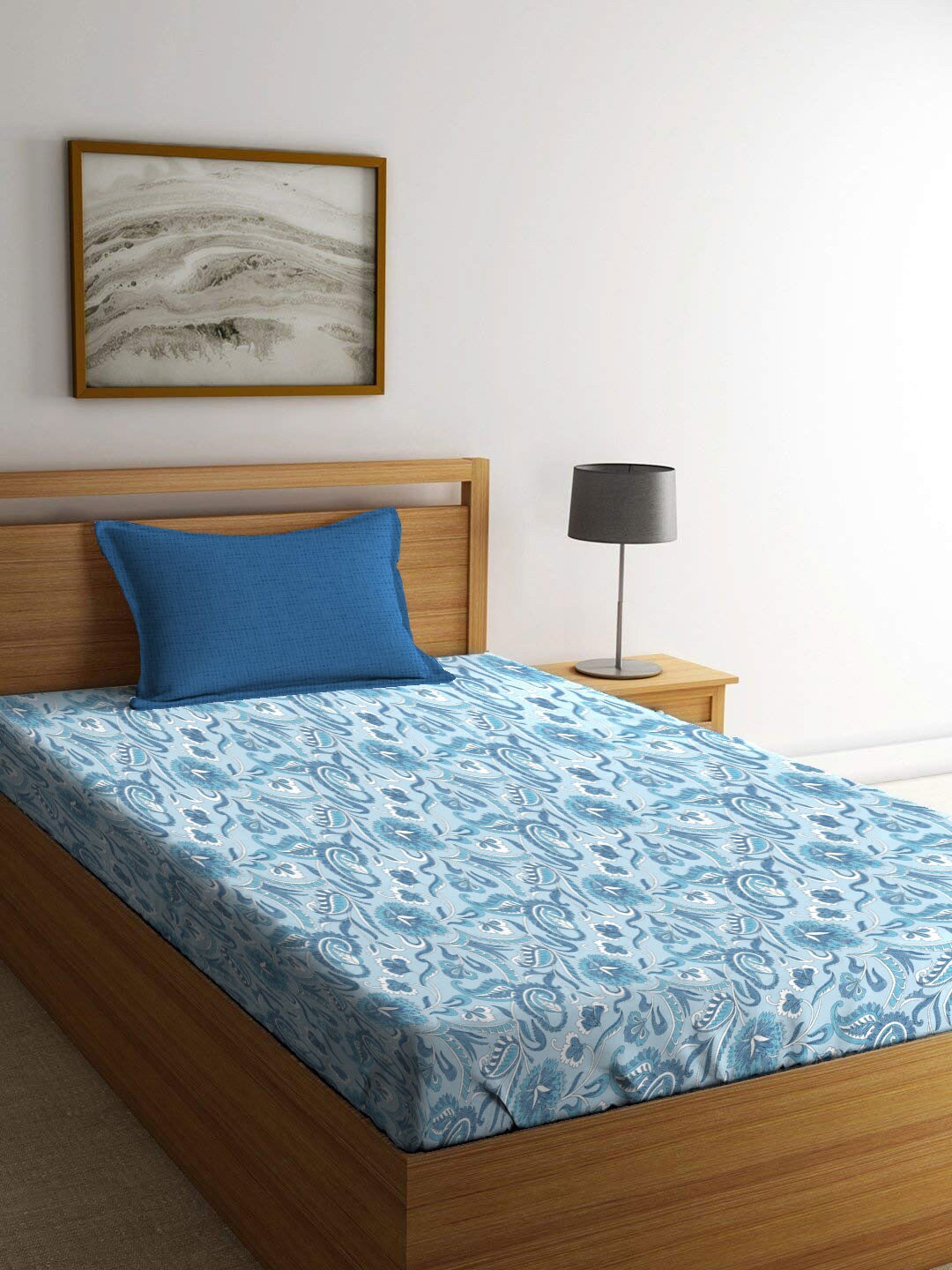 

MYTRIDENT Blue & White Floral Cotton 120 TC Single Bedsheet With 1 Pillow Cover