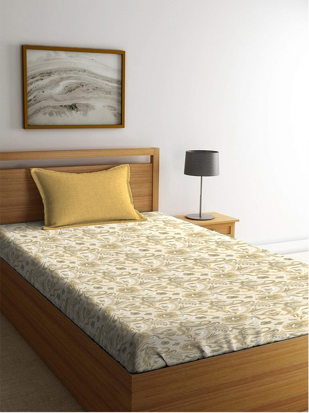 

MYTRIDENT Comfort Living Beige Printed Cotton 120 TC Single Bedsheet With 1 Pillow Cover