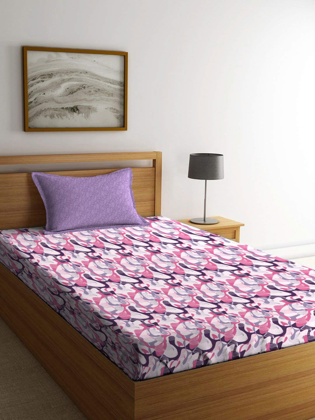 

MYTRIDENT Comfort Living Purple Abstract Cotton 120 TC Single Bedsheet With 1 Pillow Cover