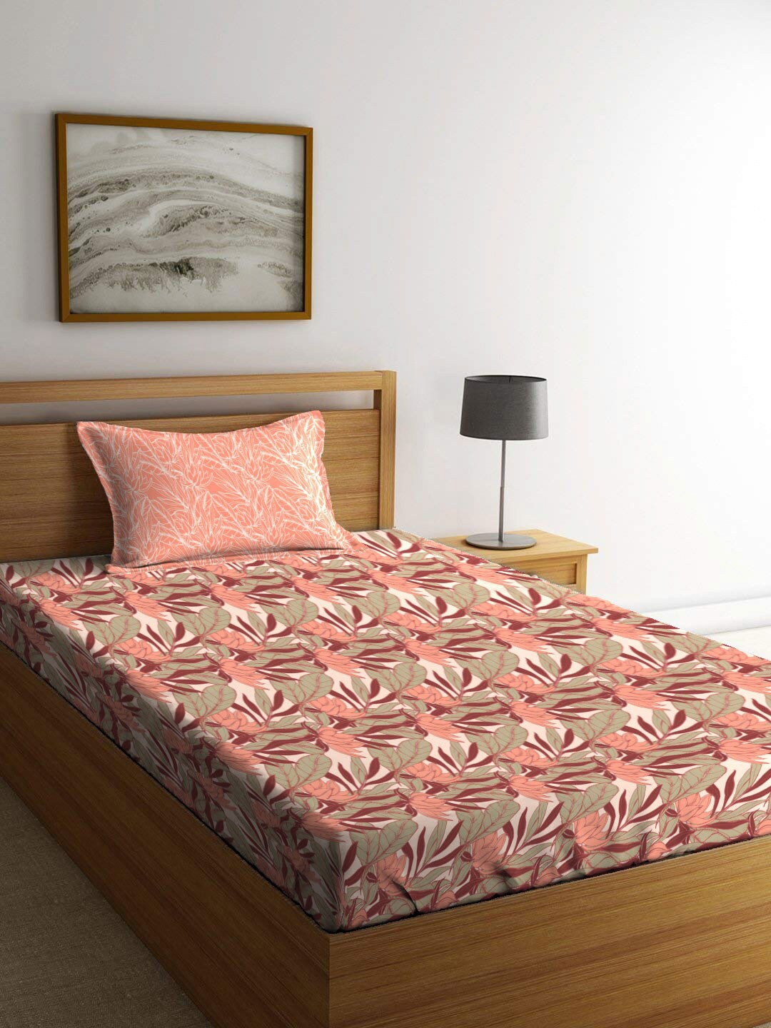 

MYTRIDENT Comfort Living Peach Floral Pure Cotton 120 TC Single Bedsheet & 1 Pillow Cover