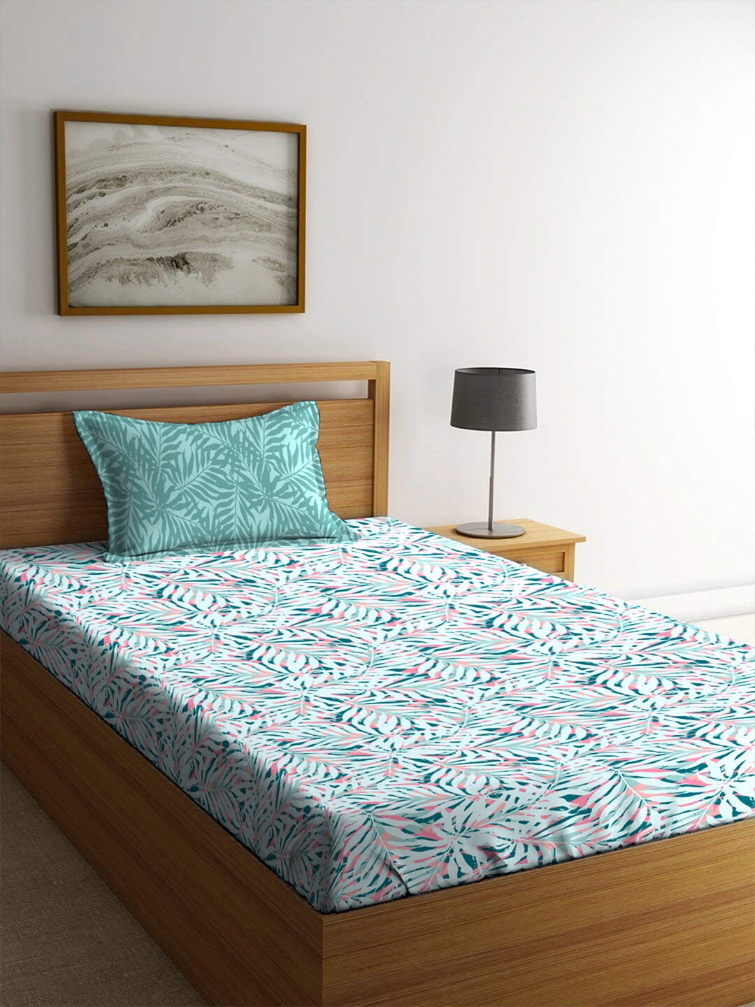 

MYTRIDENT Comfort Living Green Floral Cotton 120 TC Single Bedsheet With 1 Pillow Cover