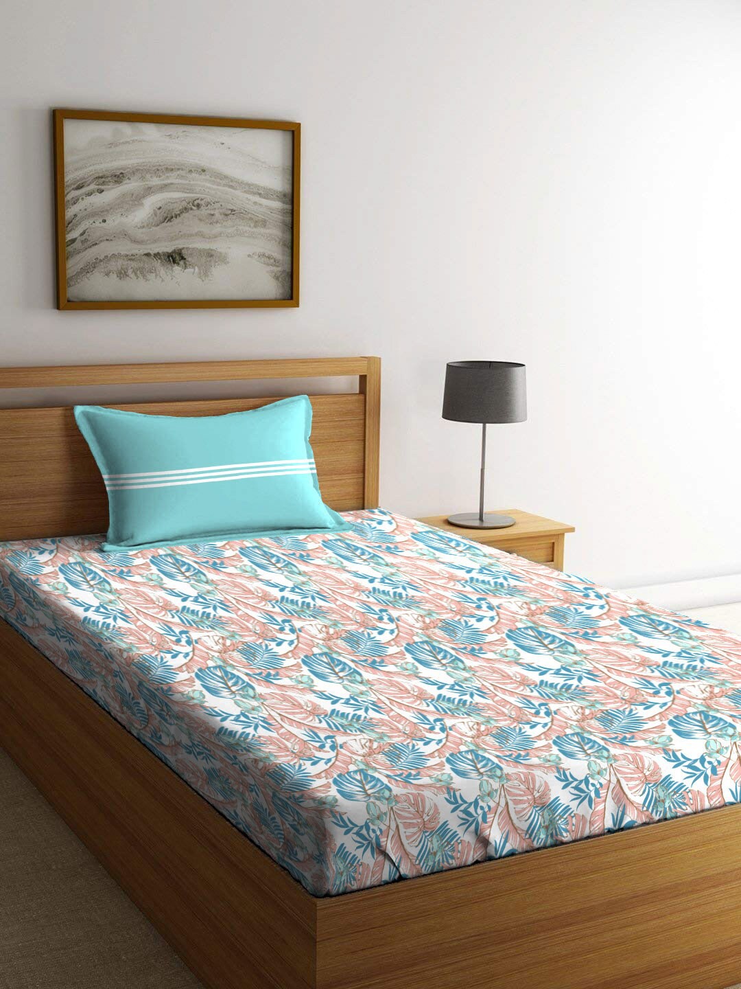 

MYTRIDENT Comfort Living Blue Floral Pure Cotton 120 TC Single Bedsheet & 1 Pillow Cover