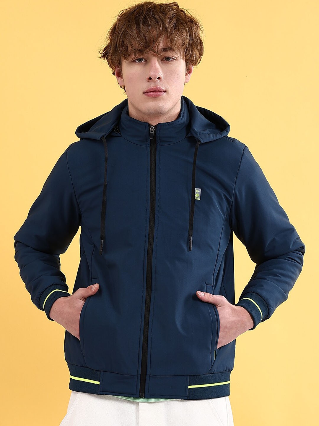 

The Indian Garage Co Zip Detail Hooded Bomber Jacket, Navy blue