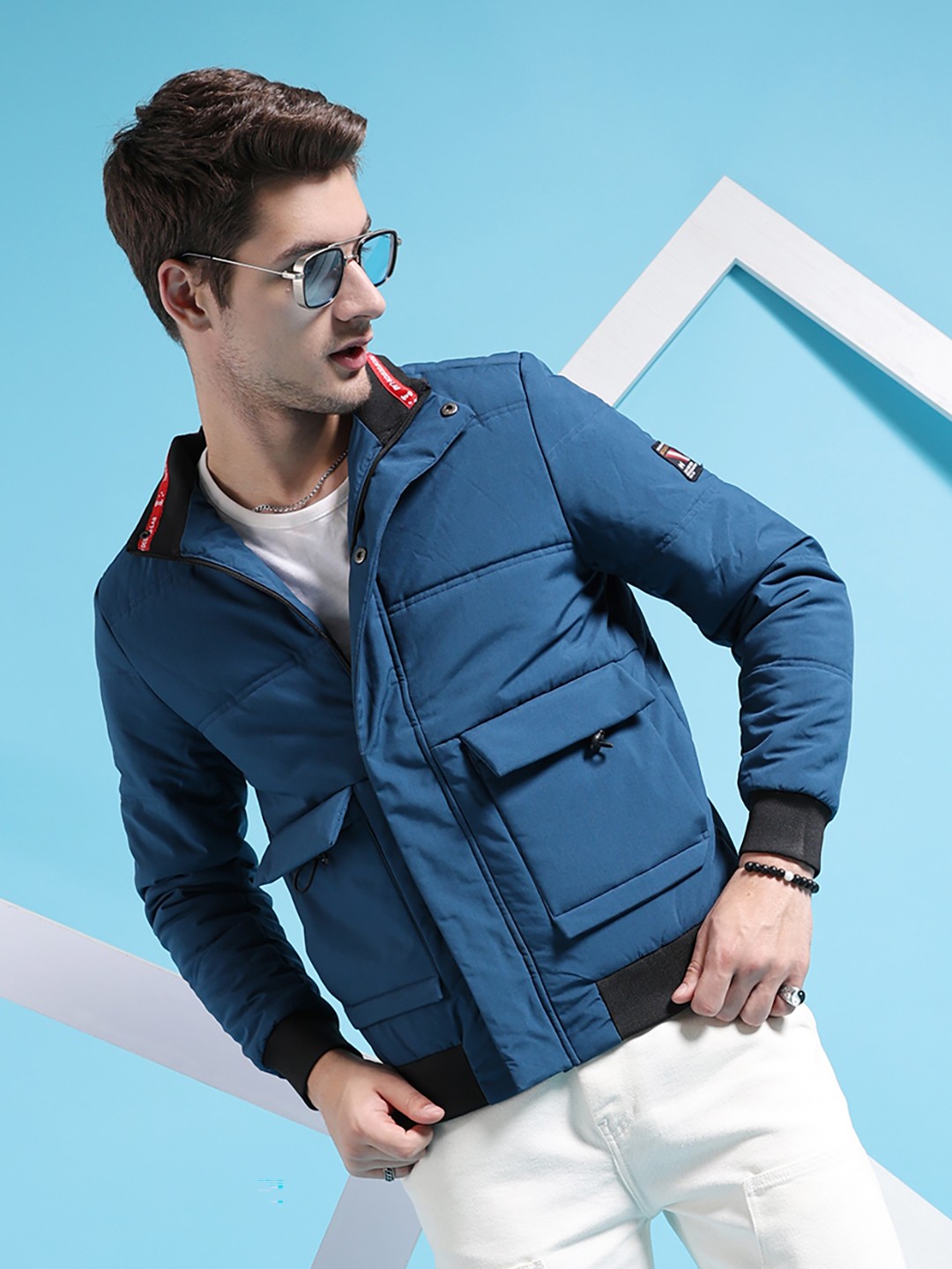 

The Indian Garage Co Men Regular Fit Padded Bomber Jacket, Blue