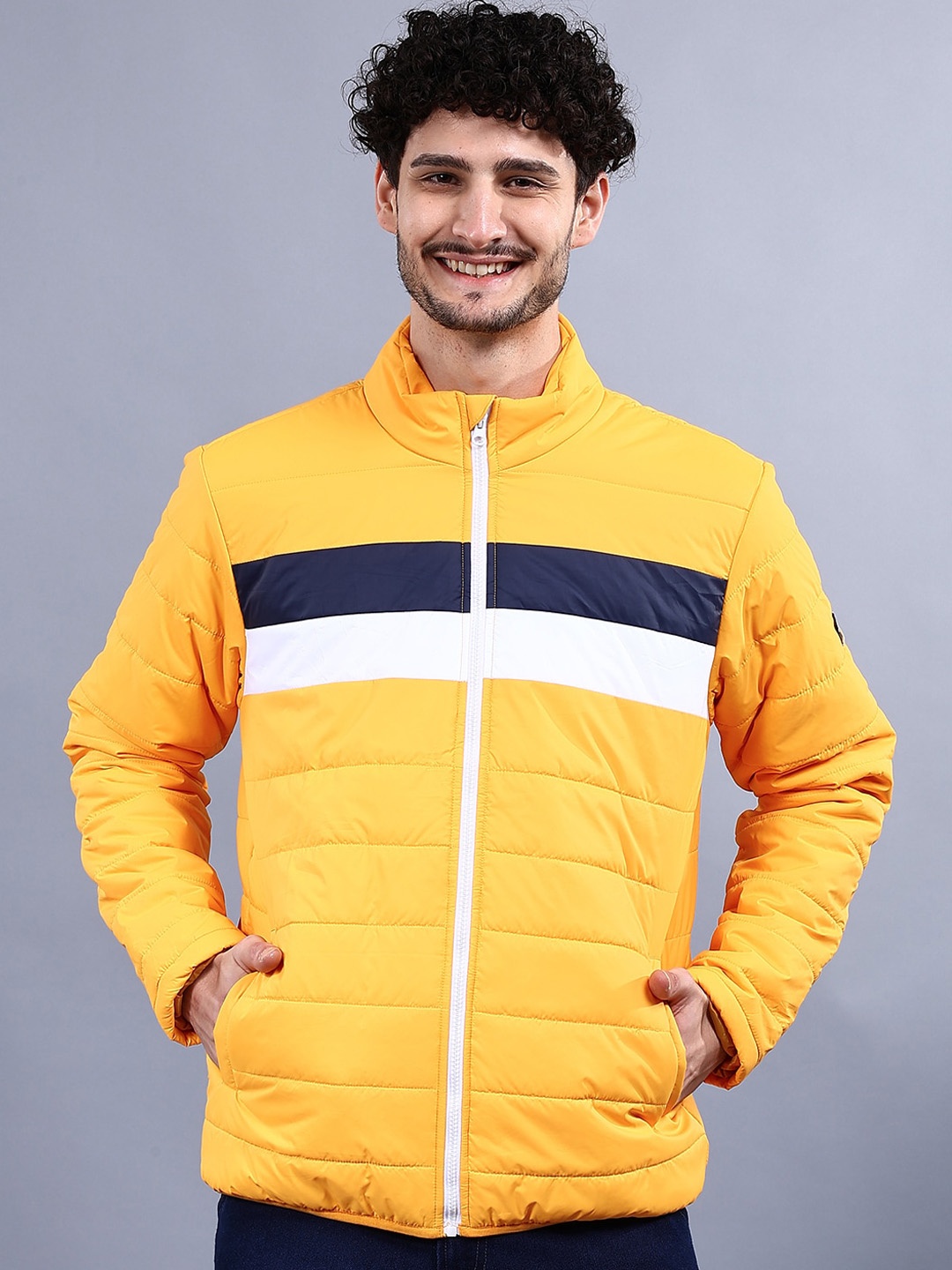 

The Indian Garage Co Men Colourblock Regular Fit Puffer Jacket, Yellow