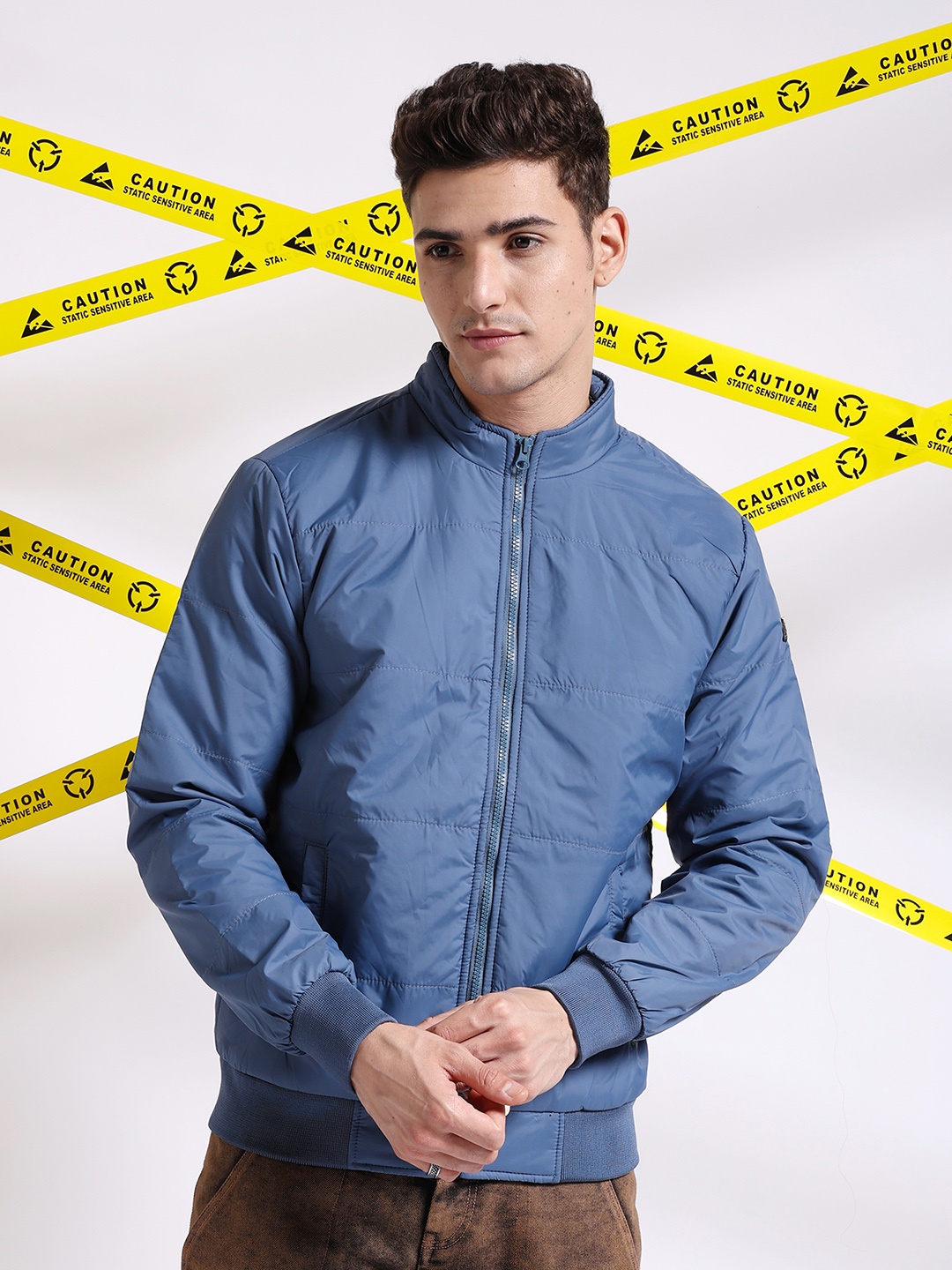 

The Indian Garage Co Blue Mock Collar Padded Jacket